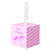 ピンクかわいらしベビーガールUnicorn 1stクリスマスカスタム キューブオーナメント (正面アングル)