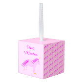 ピンクかわいらしベビーガールUnicorn 1stクリスマスカスタム キューブオーナメント (裏面アングル)