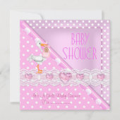 ピンクかわいらしベビーシャワーガールベビー水玉模様 招待状 (正面)
