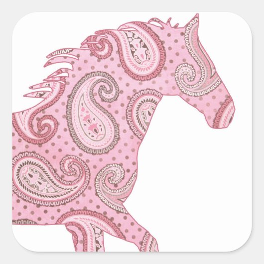 ピンクかわいらしペイズリー馬 スクエアシール (正面)