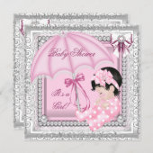 ピンクかわいらしホワイトかわいい女の子の赤ちゃんシャワーレース 招待状 (正面/裏面)