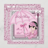 ピンクかわいらしホワイトかわいい女の子の赤ちゃんシャワー 招待状 (正面/裏面)