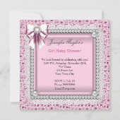 ピンクかわいらしホワイトかわいい女の子の赤ちゃんシャワー 招待状 (裏面)