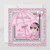 ピンクかわいらしホワイトかわいい女の子の赤ちゃんシャワー 招待状 (正面)