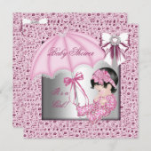 ピンクかわいらしホワイトガールベビーシャワー 招待状 (正面/裏面)