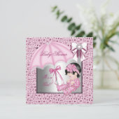 ピンクかわいらしホワイトガールベビーシャワー 招待状 (スタンド正面)