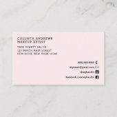 ピンクかわいらしホワイトスクリプトヘアメイクアップ名刺 名刺 (裏面)