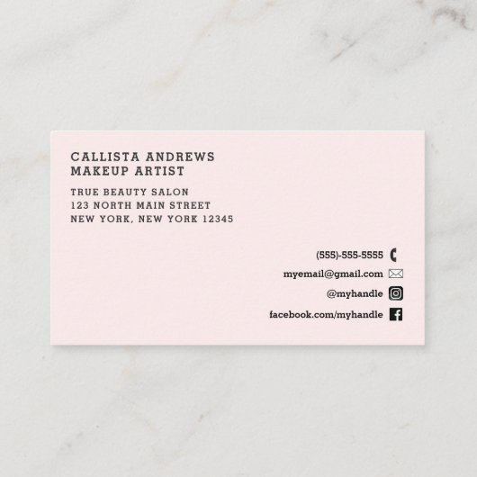 ピンクかわいらしホワイトスクリプトヘアメイクアップ名刺 名刺 (裏面)