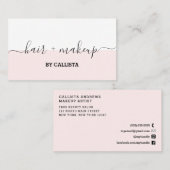 ピンクかわいらしホワイトスクリプトヘアメイクアップ名刺 名刺 (正面/裏面)