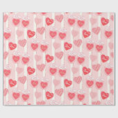 ピンクかわいらしホワイトストライプハートバレンタインデー ラッピングペーパー (フラット)