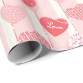 ピンクかわいらしホワイトストライプハートバレンタインデー ラッピングペーパー (ロールコーナー)