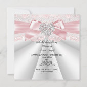 ピンクかわいらしホワイトダイヤモンドハート誕生日パーティー 招待状 (裏面)