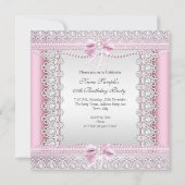 ピンクかわいらしホワイトパールレースボウバースデーパーティー 招待状 (裏面)