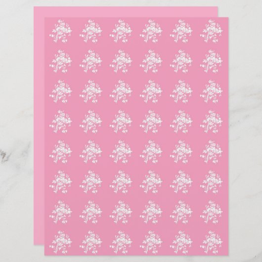 ピンクかわいらしホワイトフローラスクラップブック紙 (正面/裏面)