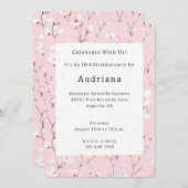 ピンクかわいらしホワイトフローラ誕生日 招待状 (正面/裏面)