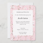 ピンクかわいらしホワイトフローラ誕生日 招待状 (正面)