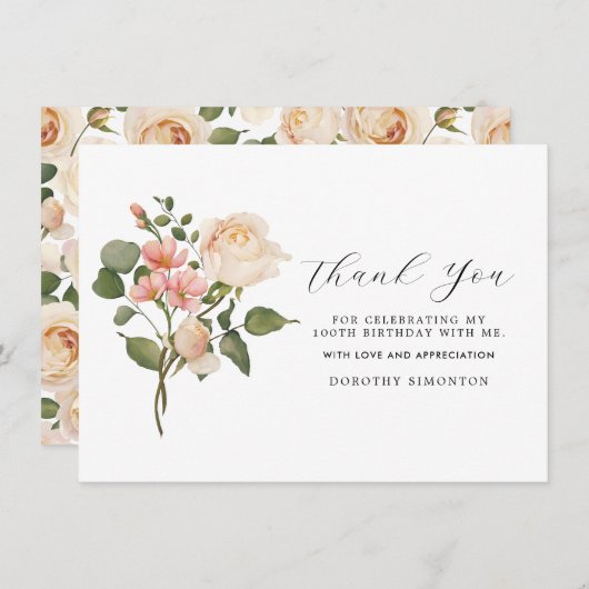 ピンクかわいらしホワイトフローラ100誕生日ありがとう (正面/裏面)