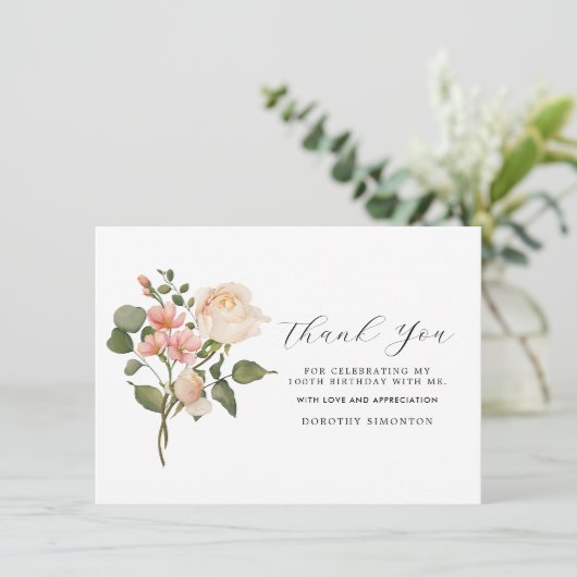 ピンクかわいらしホワイトフローラ100誕生日ありがとう (スタンド正面)