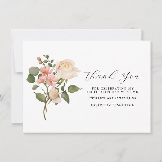 ピンクかわいらしホワイトフローラ100誕生日ありがとう (正面)