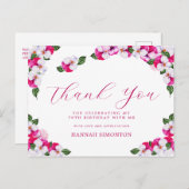 ピンクかわいらしホワイトフローラ70誕生日ありがとう ポストカード (正面/裏面)