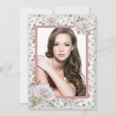 ピンクかわいらしホワイトローズ写真誕生日パーティー 招待状