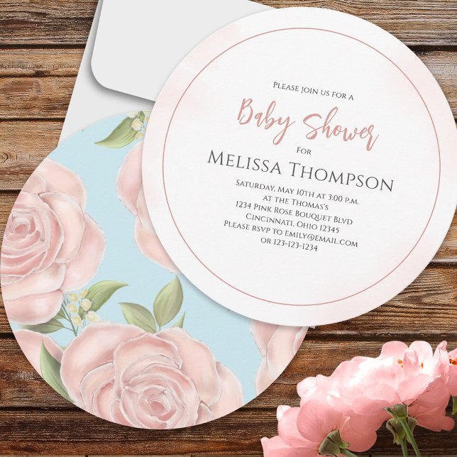 ピンクかわいらしボタニカルベビーローズブーケキュートラウンド (クリエイターアップロード済み)