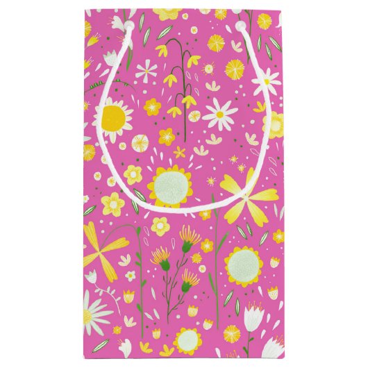 ピンクかわいらしボタニカル野草フローラ スモールペーパーバッグ (裏面)