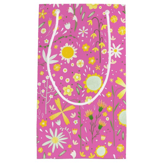 ピンクかわいらしボタニカル野草フローラ スモールペーパーバッグ (正面)