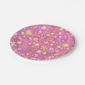 ピンクかわいらしボタニカル野草フローラ ペーパープレート (アングル)