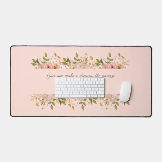 ピンクかわいらしボヘミアフローラパーソナル引用文 デスクマット (キーボード&マウス)