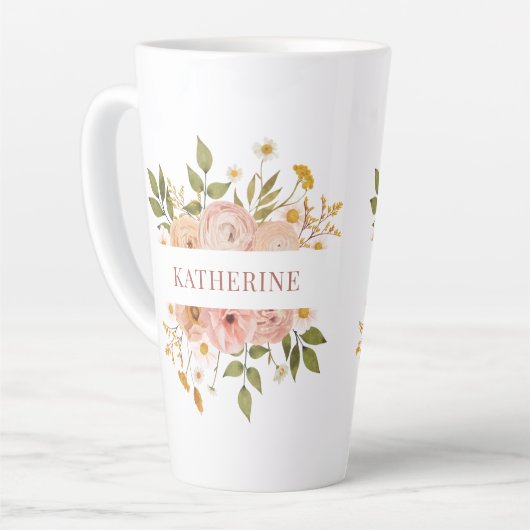 ピンクかわいらしボヘミアンフローラ名 カフェラテマグ (左アングル)