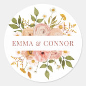 ピンクかわいらしボヘミアンフローラ名 ラウンドシール (正面)