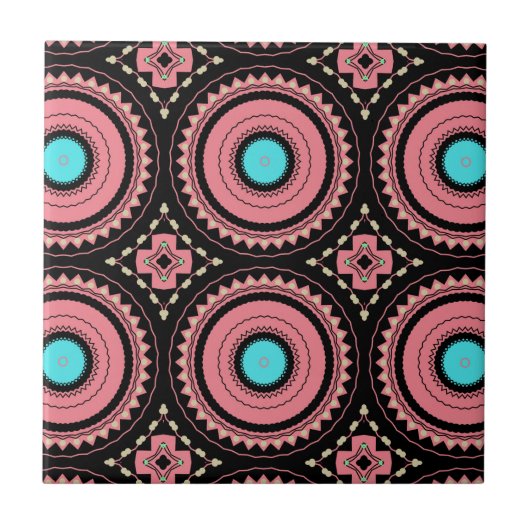 ピンクかわいらしボホモザイク幾何学模様 タイル (正面)