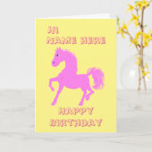 ピンクかわいらしポニー、女の子の誕生日 カード (黄色い花)