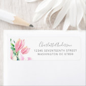 ピンクかわいらしマグノリアフローラシンプル差出人住所 ラベル (インサイチュ)