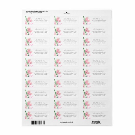 ピンクかわいらしマグノリアフローラシンプル差出人住所 ラベル (フルシート)