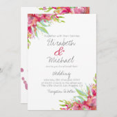 ピンクかわいらしマゼンタ色のフローラ結婚の 招待状 (正面/裏面)
