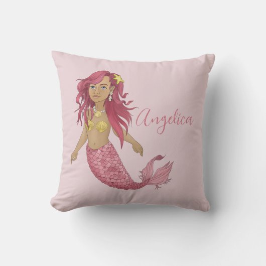 ピンクかわいらしマーメイドガールズルーム名前をカスタムする クッション (正面)