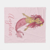 ピンクかわいらしマーメイドガールズルーム名前をカスタムする フリースブランケット (正面(横))