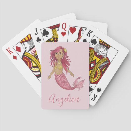 ピンクかわいらしマーメイドハッピーバースデー名前をカスタムする トランプ (裏面)