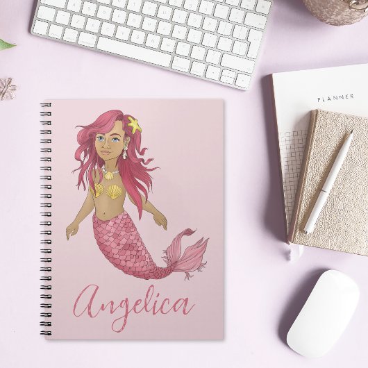 ピンクかわいらしマーメイドハッピーバースデー名前をカスタムする ノートブック