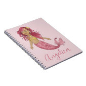 ピンクかわいらしマーメイドハッピーバースデー名前をカスタムする ノートブック (右側)