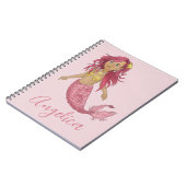 ピンクかわいらしマーメイドハッピーバースデー名前をカスタムする ノートブック (左側)