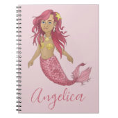 ピンクかわいらしマーメイドハッピーバースデー名前をカスタムする ノートブック (正面)