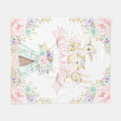 ピンクかわいらしミントパープル金ゴールドボホウッドランド動物 フリースブランケット (正面(横))