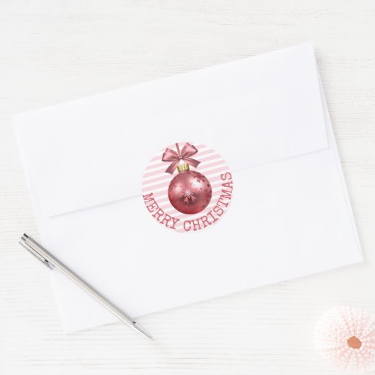 ピンクかわいらしメリークリスマスオーナメントシール ラウンドシール (封筒)