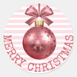 ピンクかわいらしメリークリスマスオーナメントシール ラウンドシール