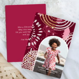 ピンクかわいらしメリークリスマスフォトグリーティングメッセージ シーズンカード