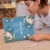 ピンクかわいらしモノグラムヴィンテージフローラ緑バラ ノートブック