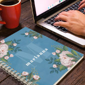 ピンクかわいらしモノグラムヴィンテージフローラ緑バラ ノートブック